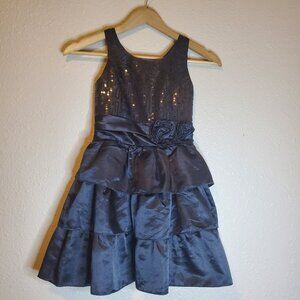 Chaps Girls black sequined tiered party Dress, size 7